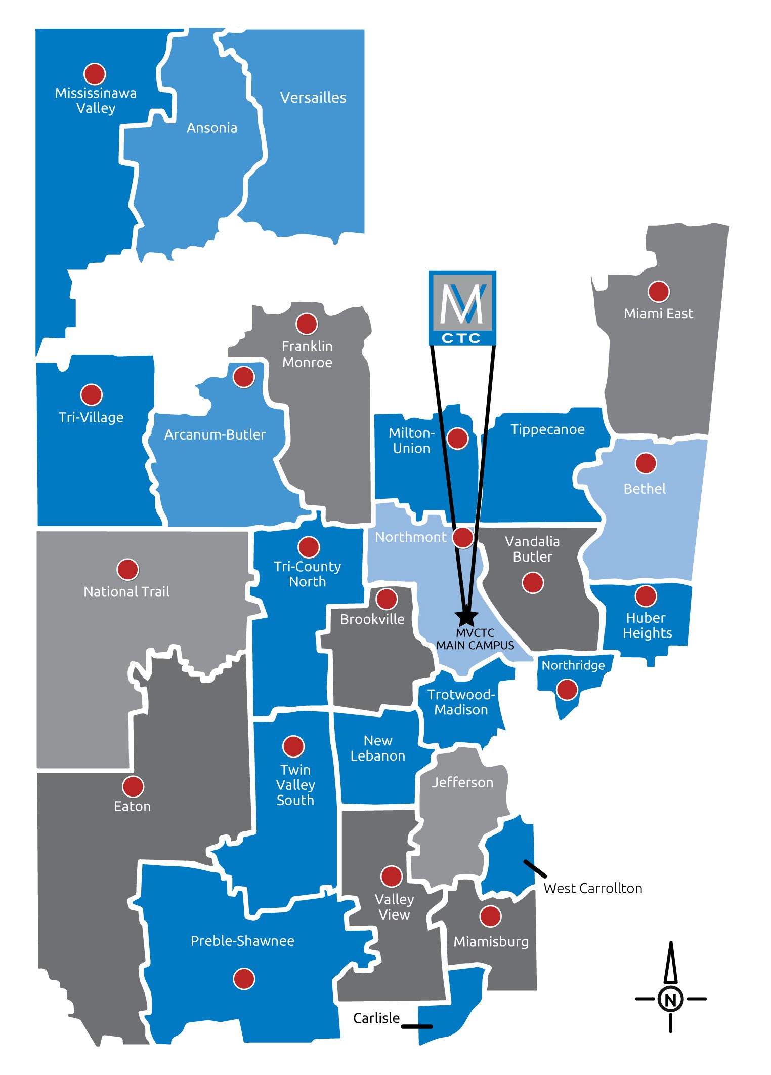 MVCTC Partner School Districts Map Image
